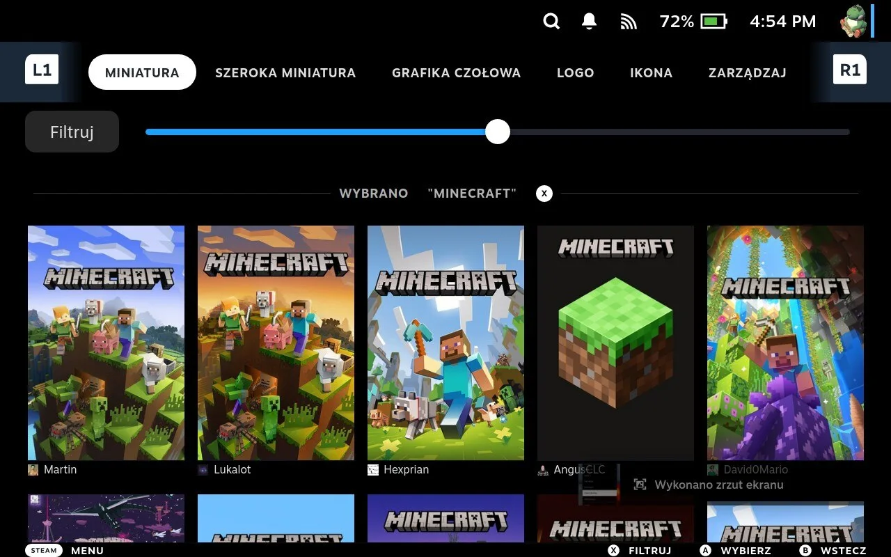 Zmiana grafiki dla skrótu Minecrafta na Steam Decku
