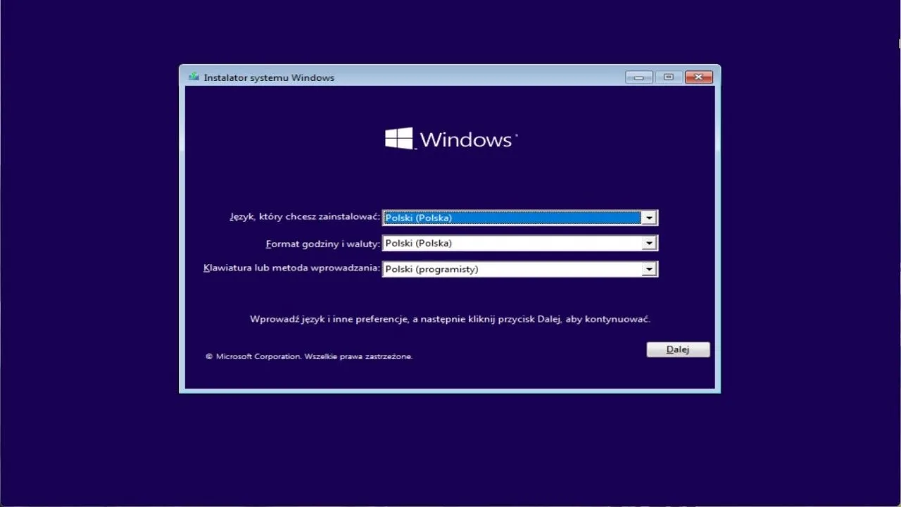 Uruchamianie instalatora systemu Windows