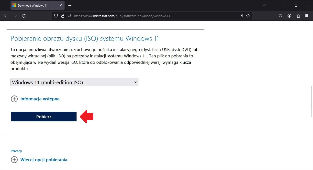 Pobieranie obrazu ISO Windows