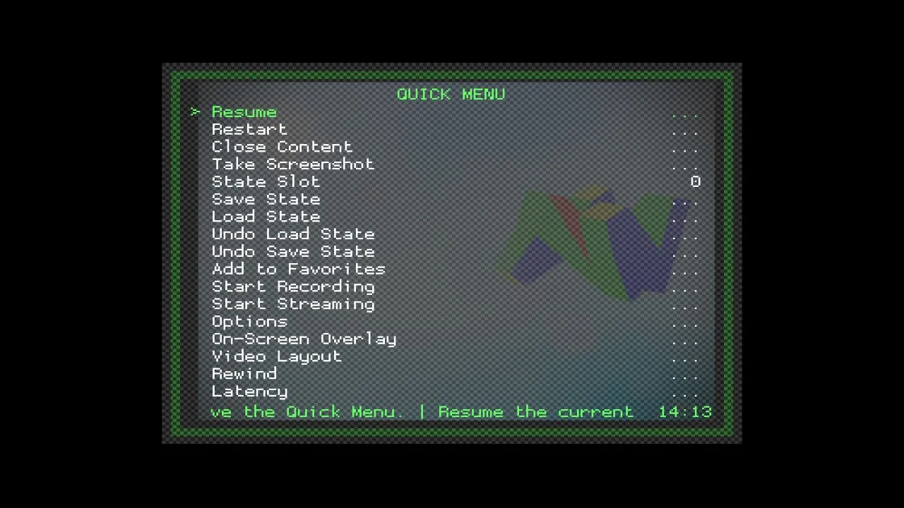Otwieranie menu RetroArch