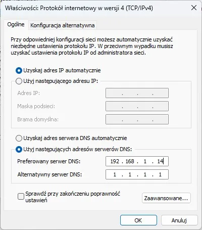 Manualne ustawienie DNS Pi-hole dla Windows