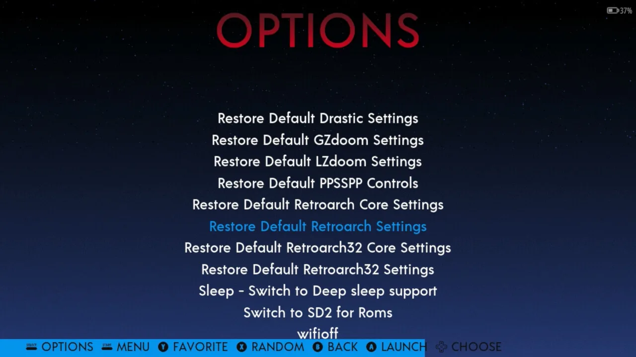 Resetowanie ustawień RetroArch w ArkOS