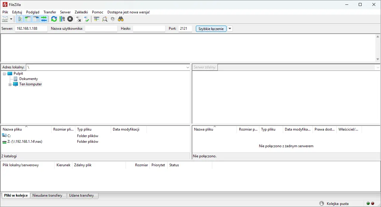 Filezilla laczenie z PS5