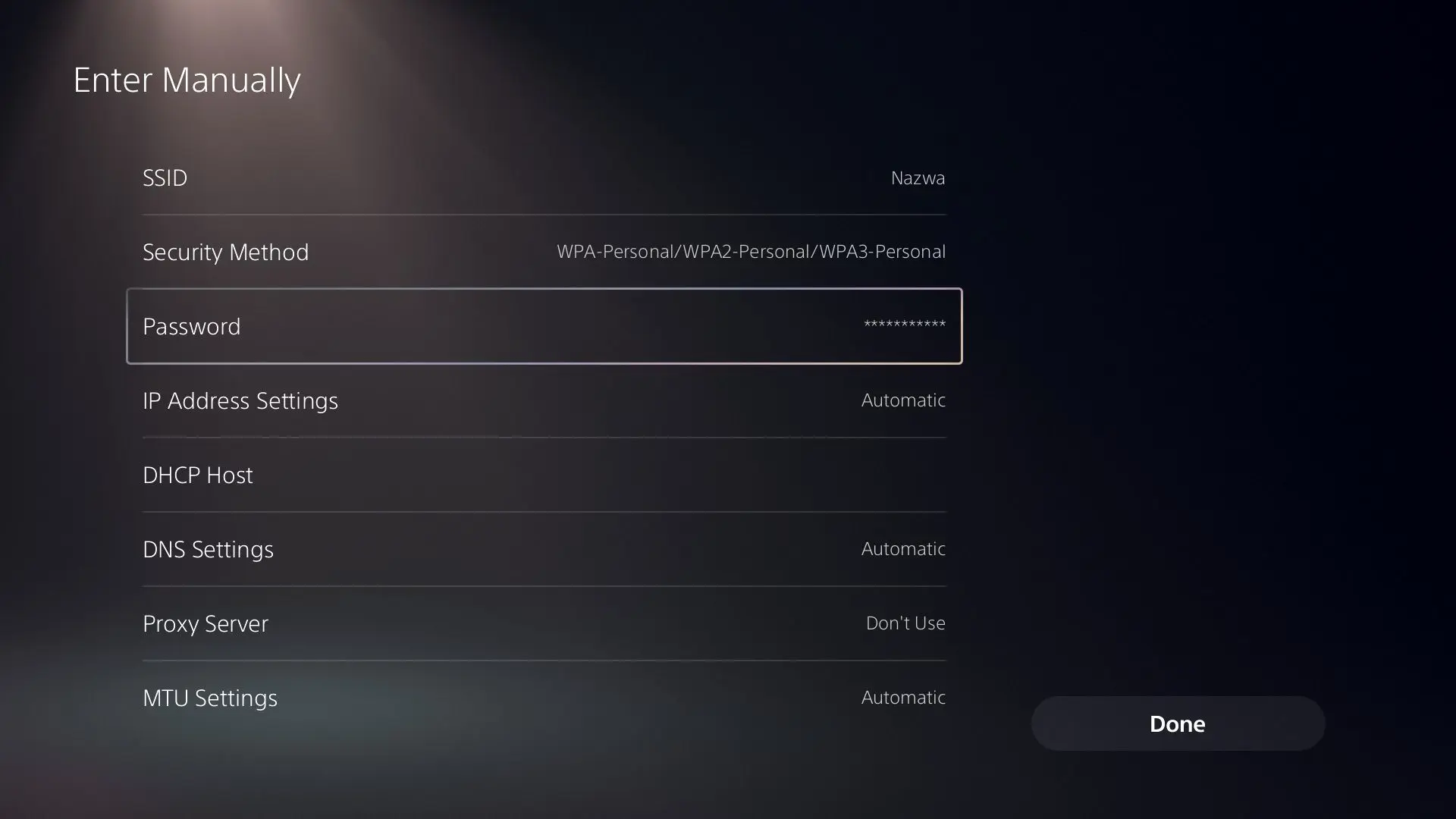 Wpisywanie informacji Wifi