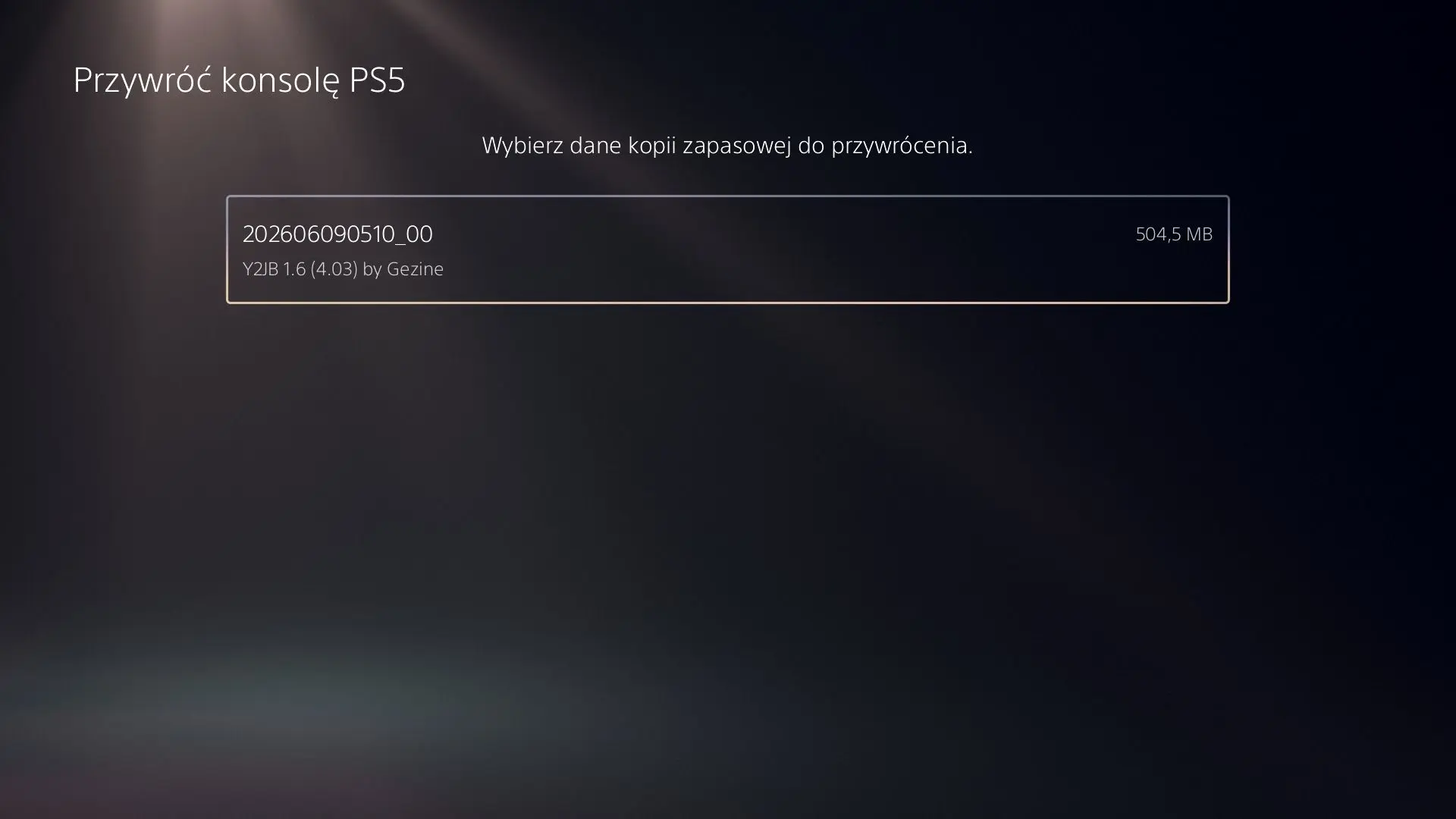 Wybranie backupu do przywrócenia