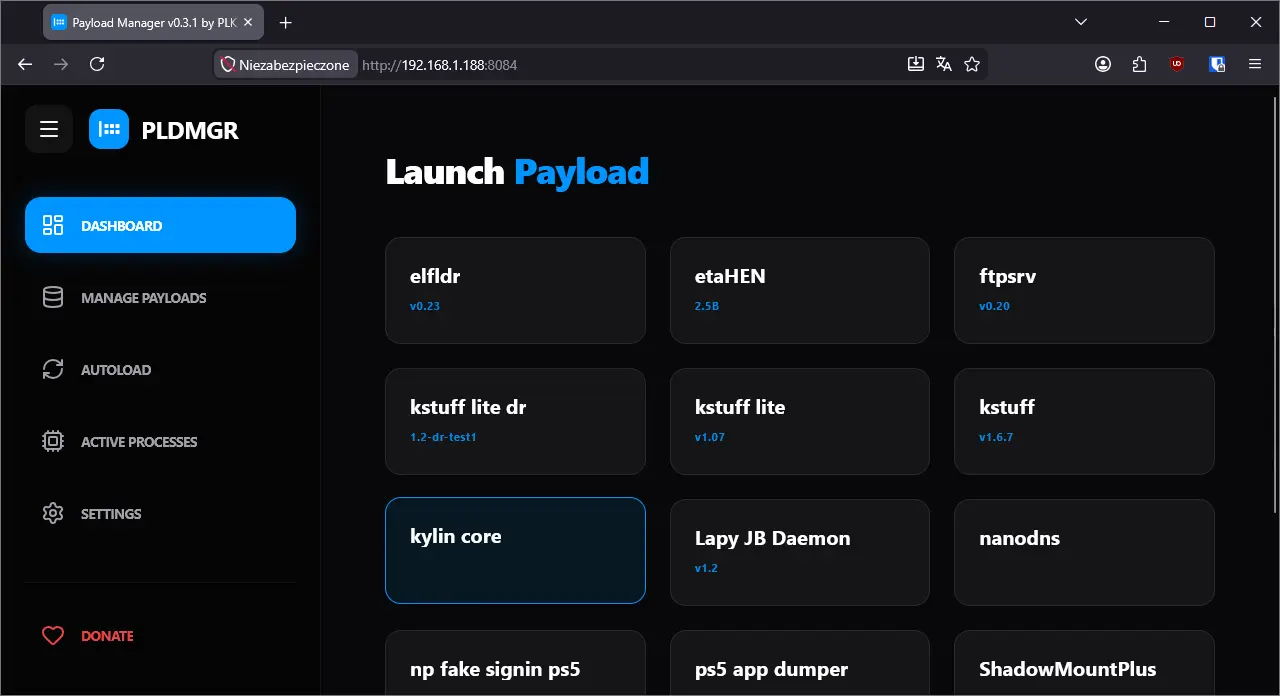 Wysyłanie Payload Kylin Core