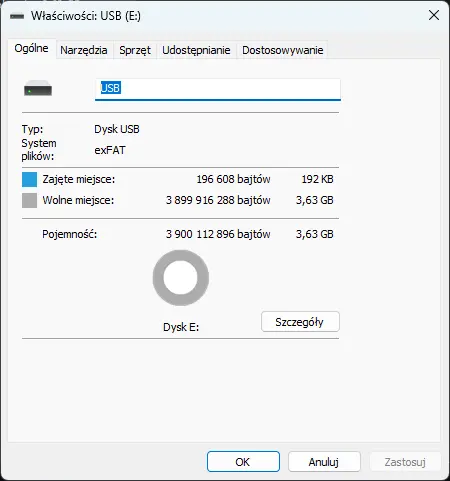 Pendrive sformatowany do exFAT